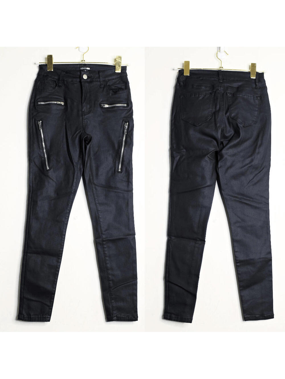 FN Black Wax Denim Zip Skinny Jeans - Medium